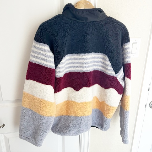 New Free People Hit The Slopes Fleece Jacket Run Stripe Papaya Combo - Picture 9 of 9